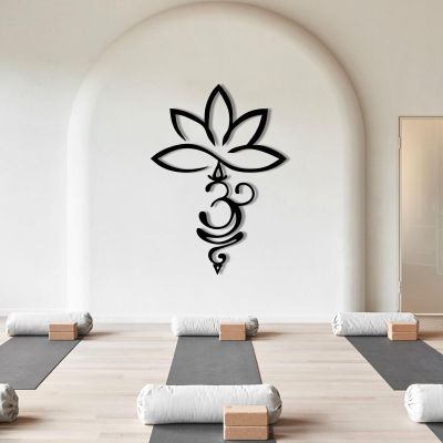 OZF Metal Lotus Flower Wall Art, OM Lotus Flower Wall Decor, Mandala Zen Yoga Room Decor, Meditation Art for Living Room Bedroom Office, Spiritual Gift (Black, 30"x22" | 76x56cm)