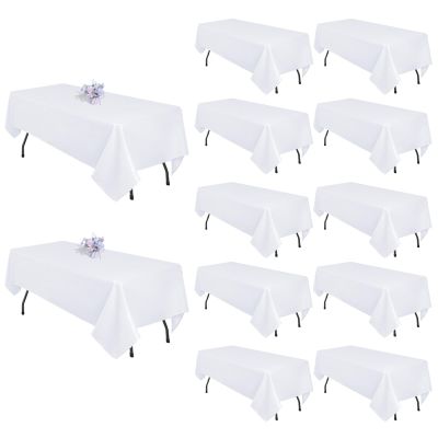 12 Pack White Table Cloth 60x126 Inch Rectangle Tablecloths for 8 Foot Rectangle Tables, Wrinkle Resistant Washable Polyester Fabric Rectangular Table Cover for Dining Banquet Wedding Party