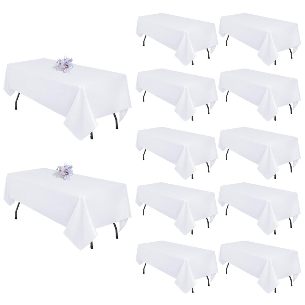 12 Pack White Table Cloth 60x126 Inch Rectangle Tablecloths for 8 Foot Rectangle Tables, Wrinkle Resistant Washable Polyester Fabric Rectangular Table Cover for Dining Banquet Wedding Party