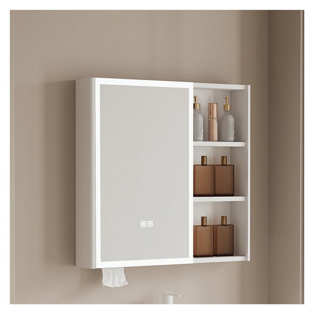 HXFAAFXH Medicine Cabinet with Mirror,Bathroom Mirror with Storage,Led Medicine Cabinet with Defogger,Over The Toilet Medicine Cabinets,Single Opening Door and 3 Open Shelves(80X68CM)