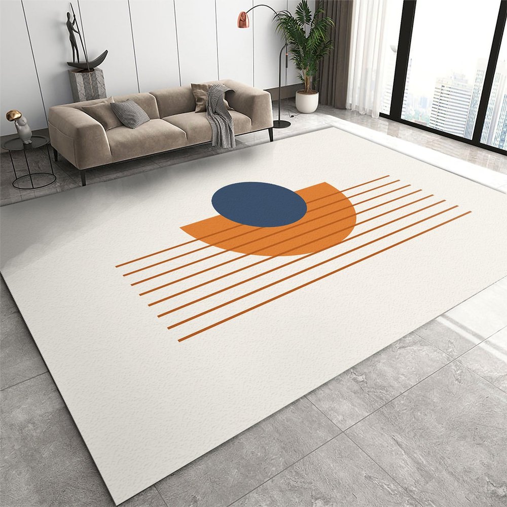 2x3 Rug Creative Geometric Medieval Washable Rugs, Sun Boho Orange Stripes Laundry Room Carpet Non Slip Throw Rugs for Bathroom Kitchen Sink Front Door Bedroom Bedside