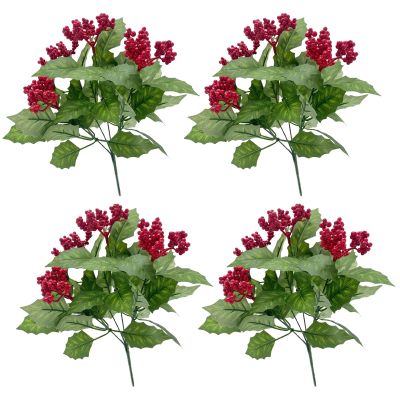 IUIBMI 4Pcs Christmas Artificial Holly Berry Stems Fake Holly Berries with Green Leaves Red Berry Picks Holly Berries Branches for Christmas Tree Holiday Winter Decor (A)