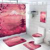 Cherry Blossoms Bathroom Shower Curtain Set with Rugs,Toilet Lid Cover, Bath Mat, Japanese Landscape Mount Fuji Anime Bathroom Shower Curtain with 12 Hooks Accessories Decorative view 1
