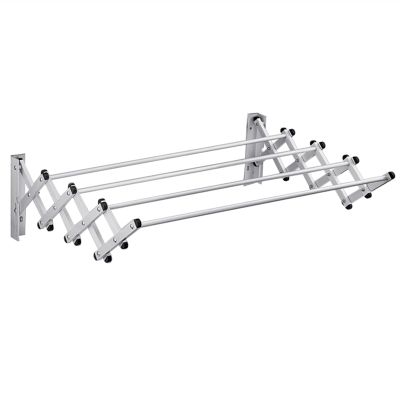 Wall Mounted Space-Saver Clothes Household Easy Storage Drying Rack Folding 4 Drying Rods Washing Cloth Line Airer Bathroom Towel Rail Bar Hooks Retractable Clo