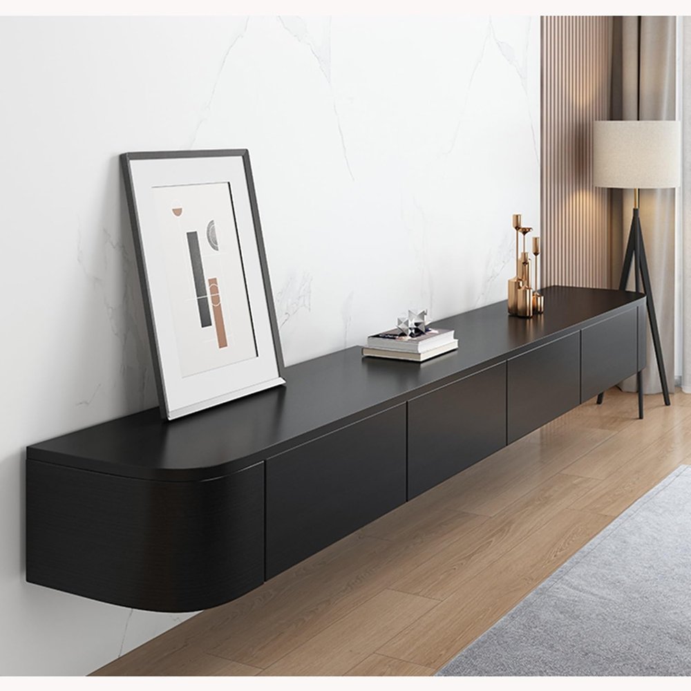 HZAPFUE Floating TV Stand - Wall Mounted Media Console with 2 Drawer, Floating Entertainment Center TV Cabinet, Wall Mounted Audio/Video Shelf for Home Room (Black, 62.99x7.87x9.45IN)