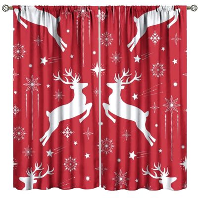 FAOTELY Christmas Elk Curtain Merry Christmas Reindeer Red Cute Winter Farmhouse Holiday New Year Blackout Window Drapes for Bedroom Living Room Kitchen Cafe Decor W31.5xL63 Inch x2 Panels