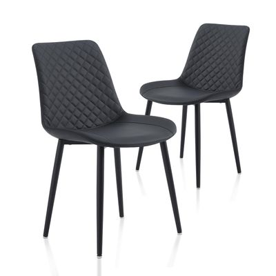 MSOBAIW Dining Chairs Set of 2, Upholstered Faux Leather Dining Room Chair, Black Kitchen Chairs with Metal Legs for Living Room