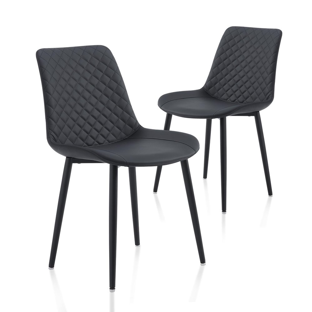 MSOBAIW Dining Chairs Set of 2, Upholstered Faux Leather Dining Room Chair, Black Kitchen Chairs with Metal Legs for Living Room