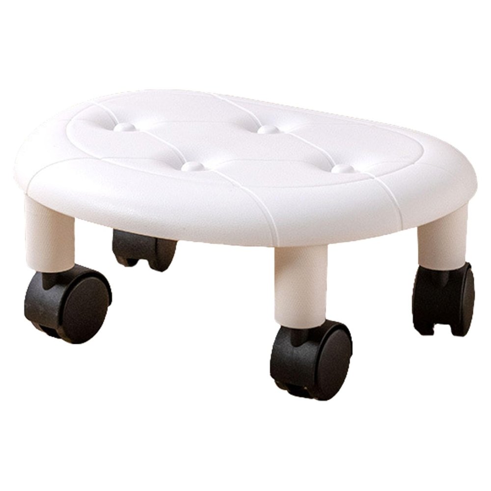 flexman Round Low Rolling Stools, Faux Leather Universal Wheel Small Roller Swivel, 360 Swivel Modern Small Stool for Home Office (White)
