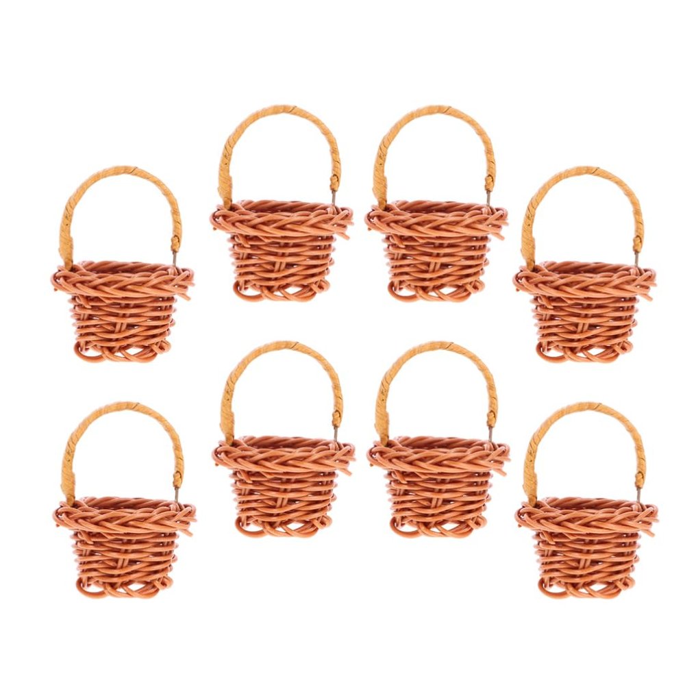 Cabilock 8pcs Mini Woven Decorative Basket for Dollhouse Style Storage for Mini Items Flowers Photography Props for Home Decor and Giving