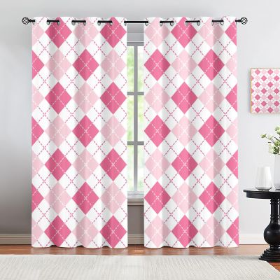 LUZAJUG Pink Gradient Checkered Curtains for Living Room 90 Inch Length 2 Panel Set, Geometric Boho Blackout Curtains for Bedroom, Thermal Curtains for Summer Heat 54 Inch Width