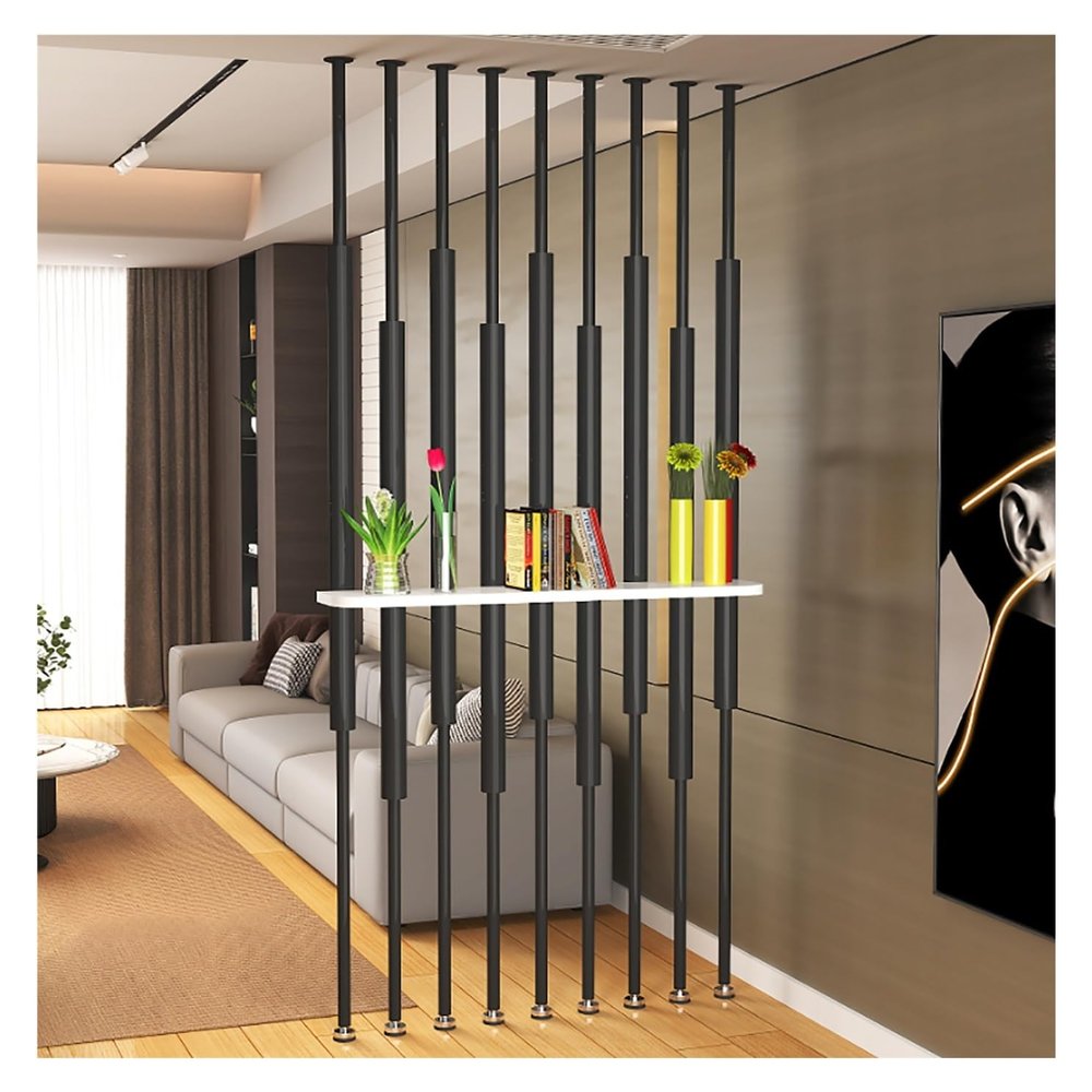 9 Pcs Living Room Partition Post for Dividing Space, Studio/Apartment/Bathroom Metal Separator Pillar Hollow Decor Grille Floor to Ceiling, Height Adjustable, Easy to Cut & Install(9 Pcs Black,5.6ft/1