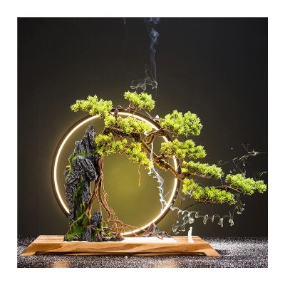 Artificial Plants Artificial Bonsai Tree Desktop Decoration Rockery Plants and LED Lights Realistic Indoor Artificial Green Plants Suitable for Living Room Office Fake Plants Bonsai Tree(B)