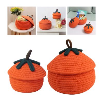 Halloween Pumpkin Basket with Lid, 2024 New Halloween Pumpkin Treat Buckets Gift Basket, Halloween Christmas Decor Woven Baskets, Storage Basket for Organizing Candy Snacks Toys (C-1 Small+1 Large)
