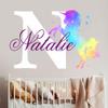 Girls Nursery Glitter Shimmer Sparkle Printed Unicorn Name and Initial Personalized Custom Name Vinyl Wall Decal, Wall Decor Sticker (Multiple Sizes to Choose from) (Rainbow Shimmer) view 2
