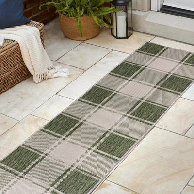 JONATHAN Y Bold Gingham Indoor Outdoor Runner Rug 2X8 Green/Cream, Sabine Traditional Farmhouse for Backyard, Patio, Porch, Easy-Cleaning, High Traffic, Pet-Friendly, Non-Shedding (TSN203D-28)