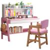 LYHOE Study Desk and Chair Set Adjustable Height, All Solid Wooden Bedroom Furniture, Pink Table Chair Set with Shelves, Drawer, School Student's Table Office Computer Workstation (Pink) view 1