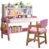 LYHOE Study Desk and Chair Set Adjustable Height, All Solid Wooden Bedroom Furniture, Pink Table Chair Set with Shelves, Drawer, School Student's Table Office Computer Workstation (Pink) view 2