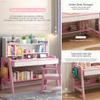 LYHOE Study Desk and Chair Set Adjustable Height, All Solid Wooden Bedroom Furniture, Pink Table Chair Set with Shelves, Drawer, School Student's Table Office Computer Workstation (Pink) view 4