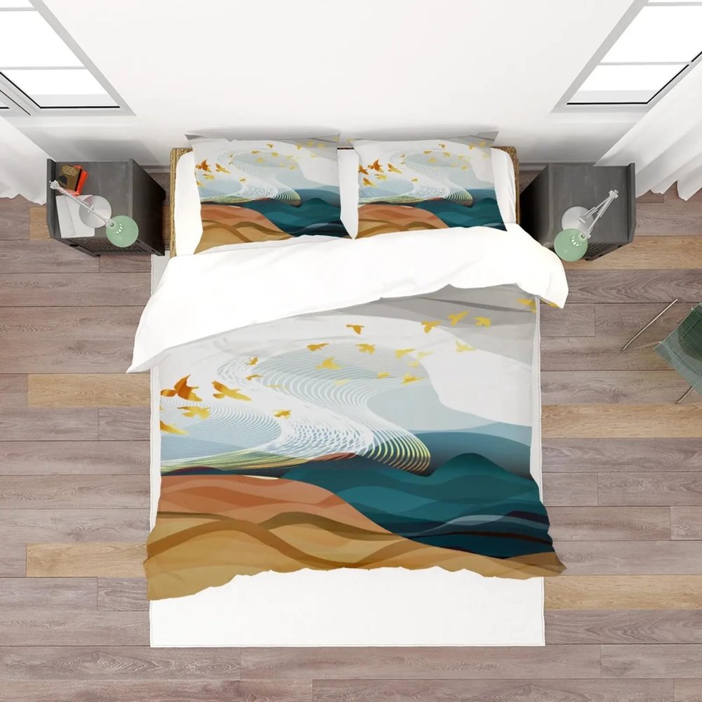 OAFUUU Luxury 3D Bedding Set Blue Abstract Waves Double Duvet Cover Set Bed Linen Comfortable Quilt Cover Bed 220x240cm(87x94in) Threepieceset