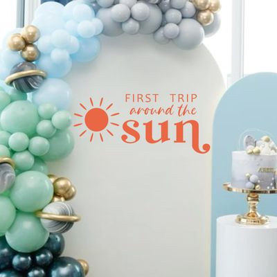 Capiont First Trip Around The Sun Decal - Sun Themed Balloon Arch Decal, Outer Space Themed 1st Birthday Party Decoration for Boys