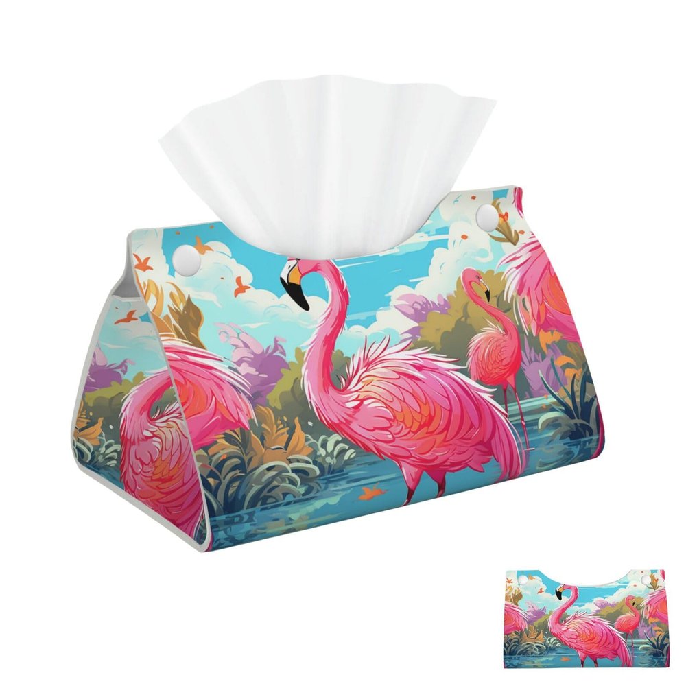Tissue Box Cover PU Leather Rectangular Tissue Box Flamingo Bird Tissue Holder Napkin Dispenser Decorative Tissue Box Holder Paper Holder for Bathroom Office 7.9" L x 4.9" W x 4.5" H