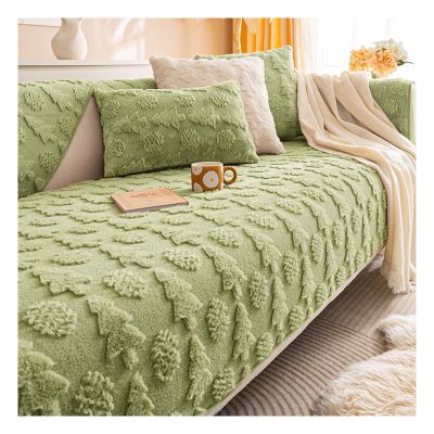 AOPPLSOT Sofa Cover Winter Plush Couch Cover Sofa Cover 3 Seater, Couch Cover L and U Shape Corner Sofa Sofa Cover Non-Slip Couch Protector, Thicken Rabbit Velvet,Green,90 * 90cm