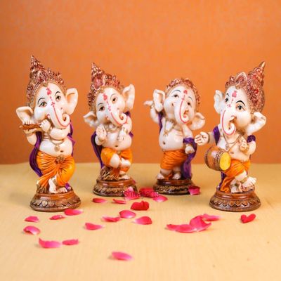 UGRA Dancing Ganesha Statue Set of 4 Piece, Musical Ganesh Idol Marriage Return Gift, Hindu Good Luck Gift for New Beginnings