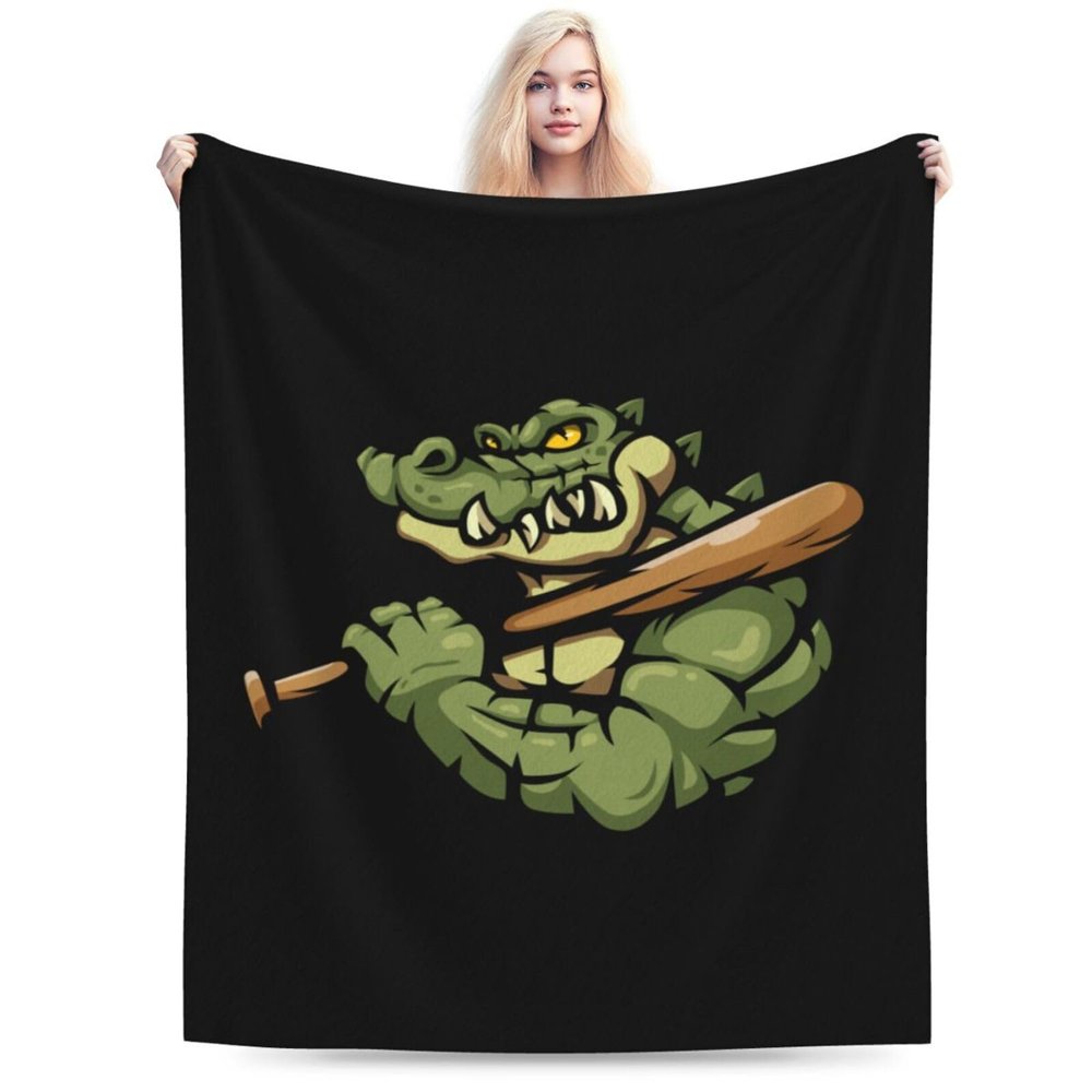 Alligator with a Baseball Bat Throw Blanket for Couch 50"x40" Cozy Soft Sofa Chair Bed Throw Blankets Flannel Blanket