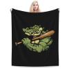 Alligator with a Baseball Bat Throw Blanket for Couch 50"x40" Cozy Soft Sofa Chair Bed Throw Blankets Flannel Blanket view 1