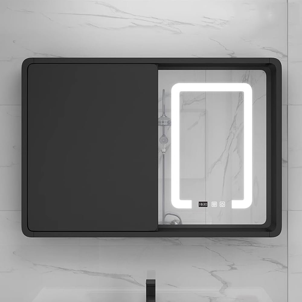 Hd Bathroom Mirror Cabinet with Sliding Doors,led Medicine Cabinet Mirror for Bathroom with Ipx4 Waterproof Time Display and Defogging 2 Doors Bathroom Wall Cabinet for Bedroom Dressing Room