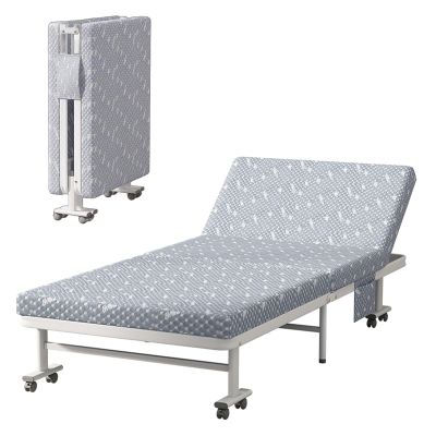 Folding Bed with Mattress for Adults Thickened Steel Pipe Structure with Side Pockets Portable Fold up Guest Bed with Wheels(190 * 90 * 40cm)