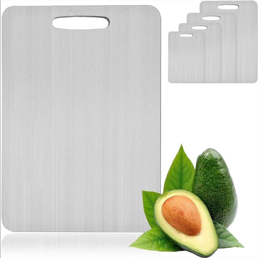 Wttfc Titanium Cutting Board - Stainless Steel Cutting Board,Double-Sided Food Grade Metal Chopping Board for Kitchen for Meat, Fruit, Vegetables, Dishwasher Safe, Can Be Hung,S