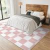 2x3 Rug Pink Checkered Washable Rugs, Modern Squares Laundry Room Carpet Non Slip Throw Rugs for Bathroom Kitchen Sink Front Door Bedroom Bedside view 3