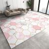 3x4 Rugs for Entryway Light Luxury Pink Gray Marble Low Pile Area Rug, Gold Hexagonal Geometry Kids Bedroom Rug Soft for Coffee Shop Living Room Under Table Game Room view 1