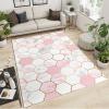 3x4 Rugs for Entryway Light Luxury Pink Gray Marble Low Pile Area Rug, Gold Hexagonal Geometry Kids Bedroom Rug Soft for Coffee Shop Living Room Under Table Game Room view 2