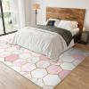3x4 Rugs for Entryway Light Luxury Pink Gray Marble Low Pile Area Rug, Gold Hexagonal Geometry Kids Bedroom Rug Soft for Coffee Shop Living Room Under Table Game Room view 3