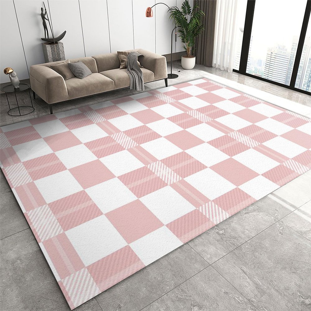 2x4 Runner Rug Pink Checkered Rugs for Entryway, Modern Squares Washable Kitchen Rugs Soft Non Slip Anti Fatigue for Sink Laundry Indoor Hallways
