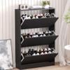 BORNOON Shoe Storage Cabinet with 3 Flip Drawers,Narrow Shoe Rack Cabinet,Freestanding Organizer Storage for Entryway, Hallway, Black view 1