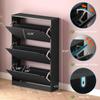 BORNOON Shoe Storage Cabinet with 3 Flip Drawers,Narrow Shoe Rack Cabinet,Freestanding Organizer Storage for Entryway, Hallway, Black view 2