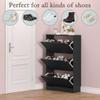 BORNOON Shoe Storage Cabinet with 3 Flip Drawers,Narrow Shoe Rack Cabinet,Freestanding Organizer Storage for Entryway, Hallway, Black view 4