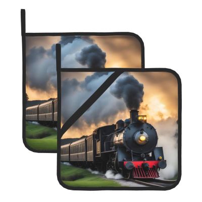 Steam Train Potholders BBQ Pot Holders for Heat Resistant Potholder, Hot Pads,Cooking Baking(2-Pack)
