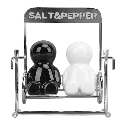 2Pcs Shaker or Salt Shaker with Adjustable Pour Holes - Swing Figure Shaker - for Table Salt, White and Black