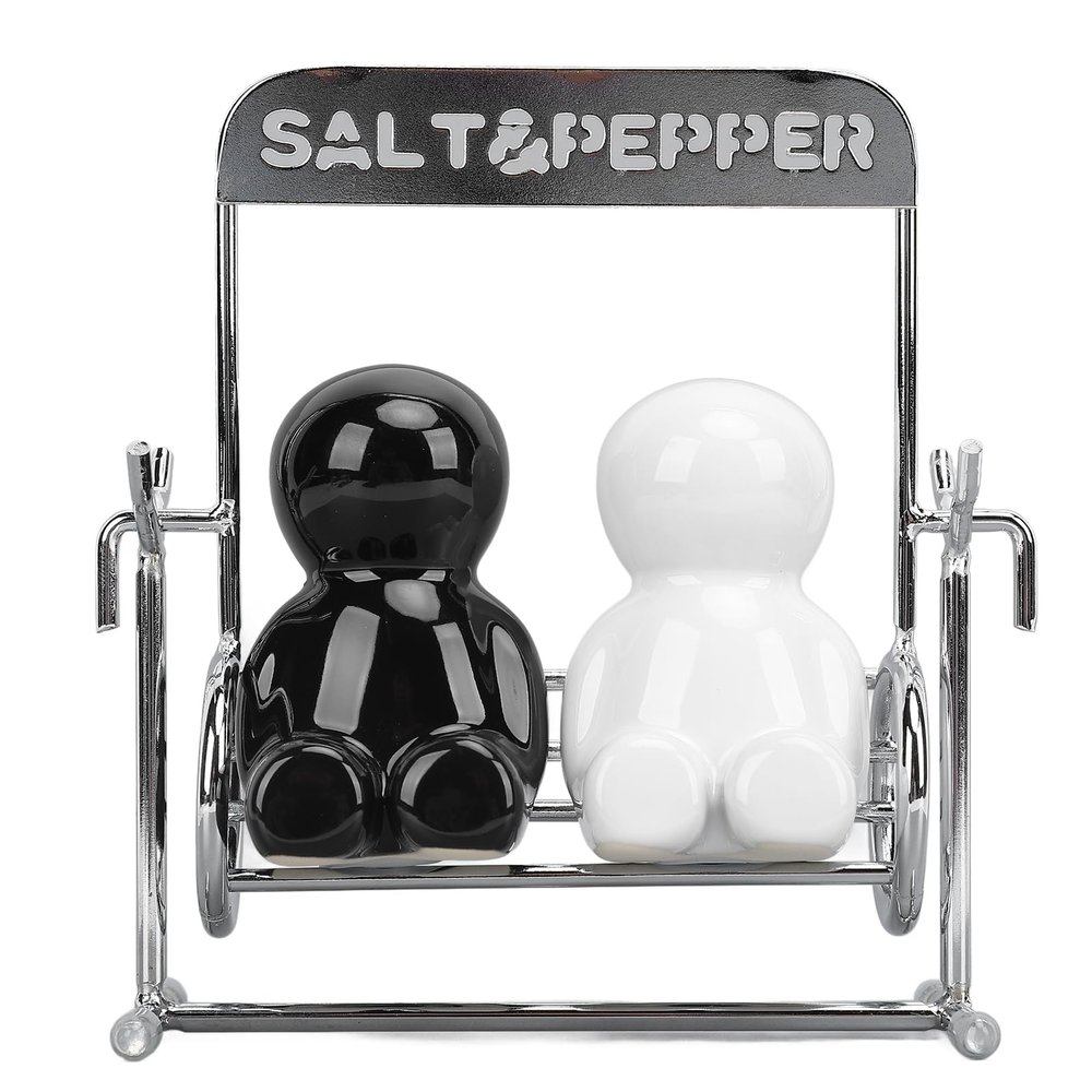 2Pcs Shaker or Salt Shaker with Adjustable Pour Holes - Swing Figure Shaker - for Table Salt, White and Black