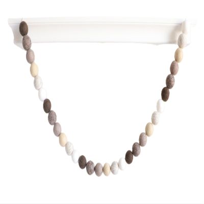 Mini Felt Factory | Felt Garland ~7 Ft Boho 100% Wool Pom Balls (30 Pcs) Brown Boho Tan Neutral Tone White | Decor Mantel Hanging Seasonal Banner Craft Wall Party