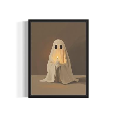 Cute Ghost Poster Art Print, Halloween Scary Vintage Wall Art Decor Spooky Painting Decoration for Horror Prints, Gothic Posters (Cute Ghost, 16x20 inches + (Black Frame))