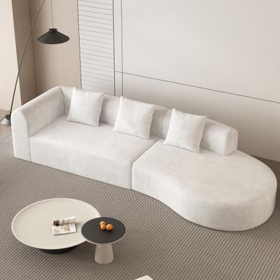 Aiuyesuo Modern Large 2-Piece Sectional Sofa, Upgraded Anti-Wrinkle Chenille Fabric with 3 Pillows for Living Room,Bedroom, Salon (Beige-190J)