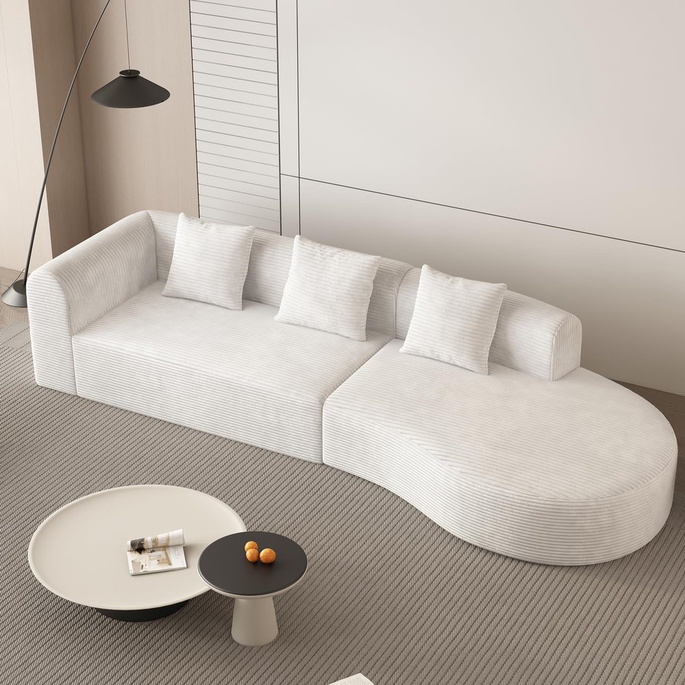 Aiuyesuo Modern Large 2-Piece Sectional Sofa, Upgraded Anti-Wrinkle Chenille Fabric with 3 Pillows for Living Room,Bedroom, Salon (Beige-190J)