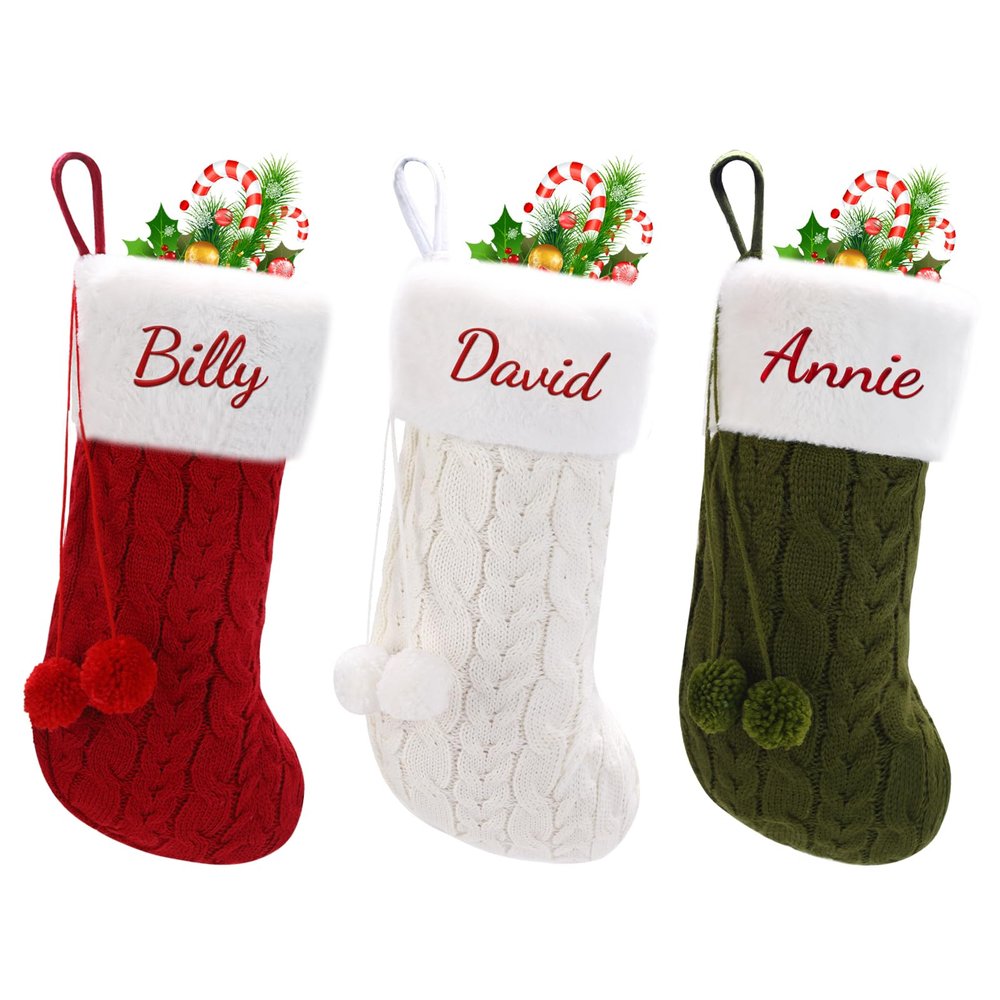 SINKSONS Personalized Christmas Stocking - 16-Inch Christmas Stockings with Names - Festive Needlepoint Xmas Stocking for Holiday Christmas Party Family Decor- Unique (5 pcs)