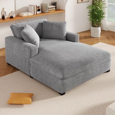 CKLMMC Modern Oversized Chaise, Lounge Chair, Soft Corduroy Sleeper Sofa Couch with Pillows, Suitable to Living Room,Bedroom and Office (Gray#C)